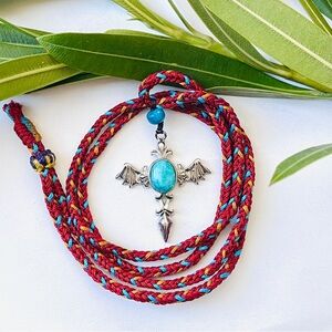 Natural Turquoise Cross Angel wings Necklace Value For Money Unique Jewelry